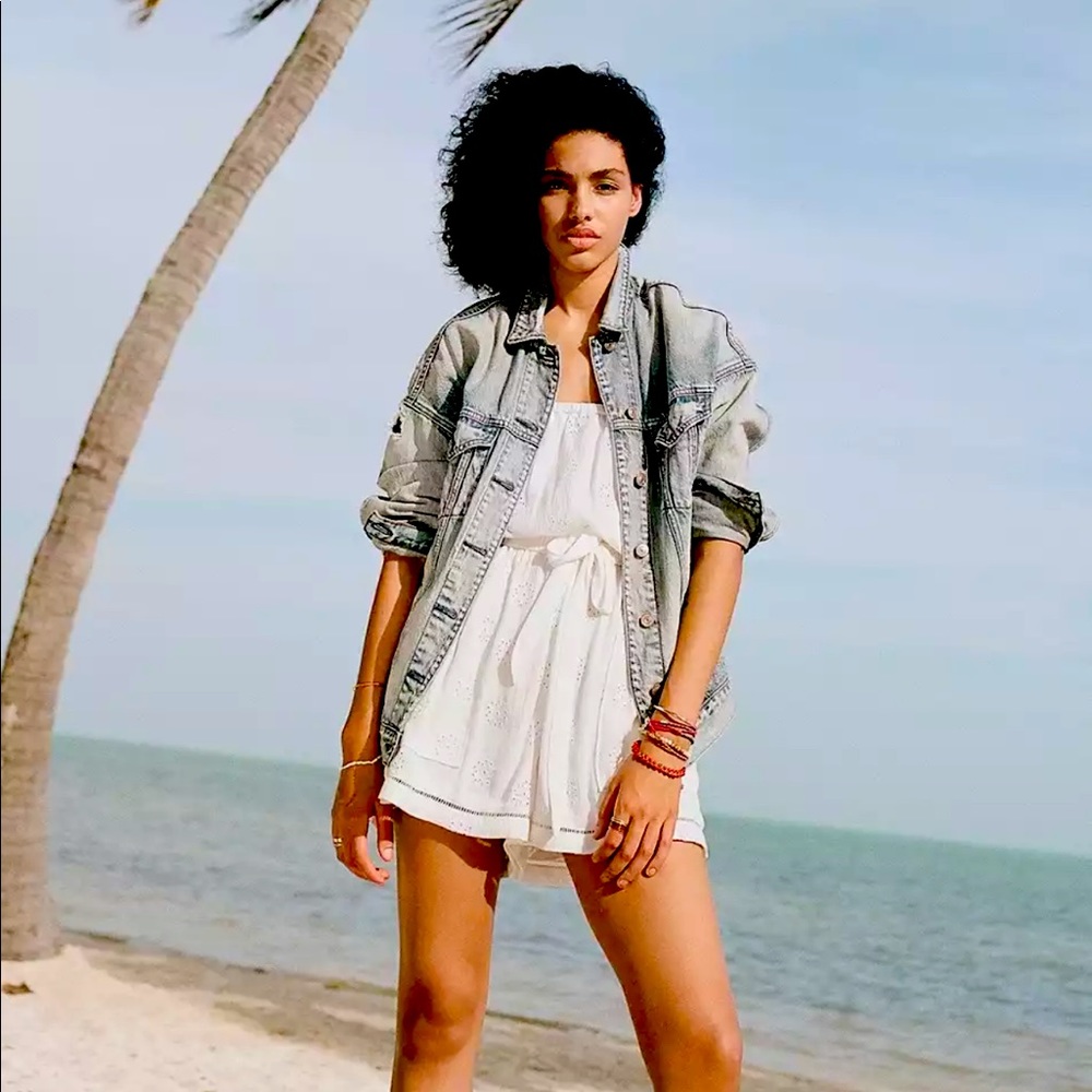 White Eyelet Strapless American Eagle Romper